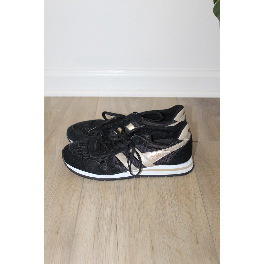 Gola Daytona Mirror Black Gold Suede Mesh Sneakers CLB107 Women Size 8 US 39 EU - Picture 1 of 6